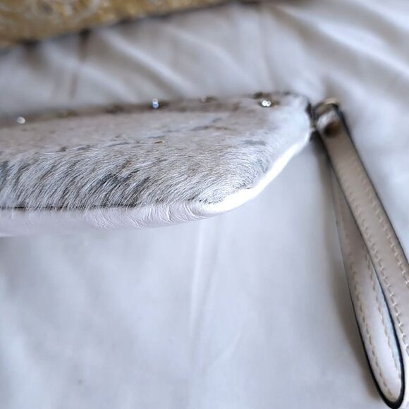 Patricia Nash Cassini White/Aqua Metallic Cow Hair Medium Clutch With Crystals - Picture 11 of 16